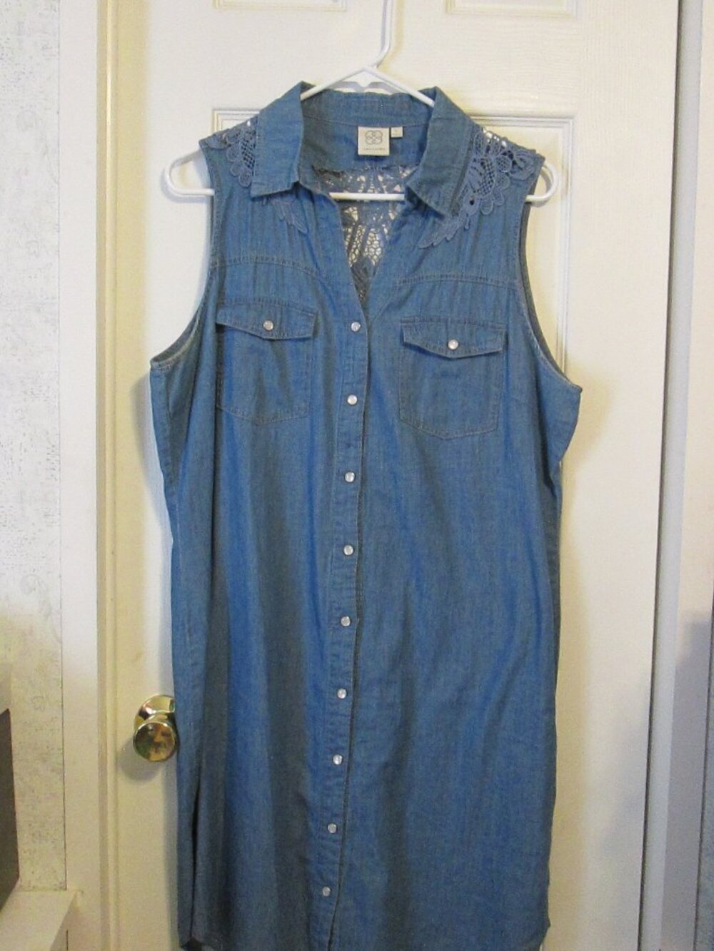 Daisy Fuentes Blue Sleeveless Denim Shirt Dress Large